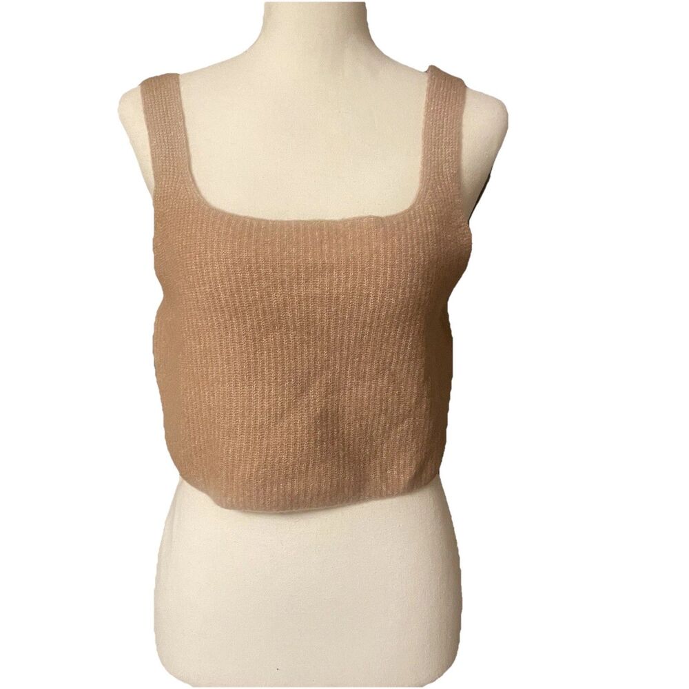 Everlane The Cozy-Stretch Tank XL Camel Tan Ribbed Knit Crop Wool Yak Blend NWT